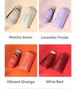 Mini folding sun umbrellas in multiple colors with matching pouches and UPF 50+ rating