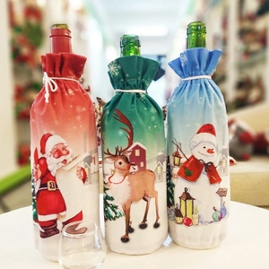 Housse De Bouteille De Vin De Noël Tissu Souple Cordon Père Noël Bonhomme De Neige Renne Décoration De Table De Fête
