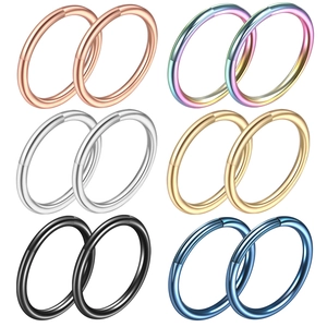 Set of six stainless steel nose rings in rose gold, rainbow, silver, gold, black and blue