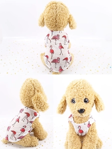 Detail view of lightweight pet vest featuring vibrant all-over red flamingo prints