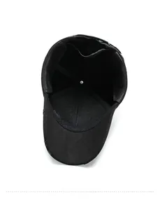 Detail view of the reinforced inner lining and stitching of a warm men's baseball cap