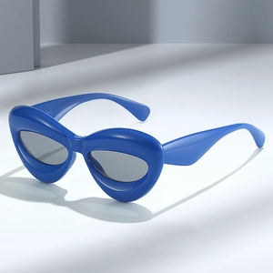 Lunettes De Soleil Rétro Chunky Cat Eye Femmes Oversized PC Frame AC Lens UV400 Protection Street Fashion Lip Shaped