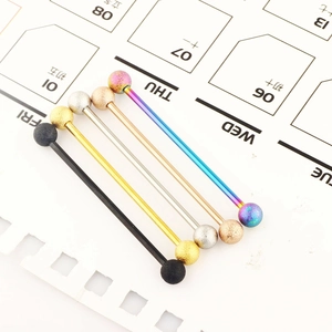 Industrial barbells in five colors with matte frosted spheres for ear piercings