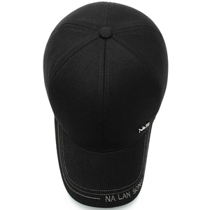 Winter black cotton baseball cap for men with ear protection and silver metal logo