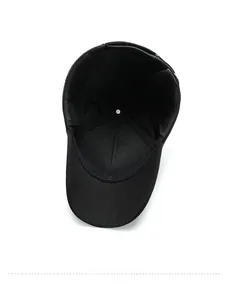 Close-up of the black winter baseball cap interior showing reinforced seams and sweatband
