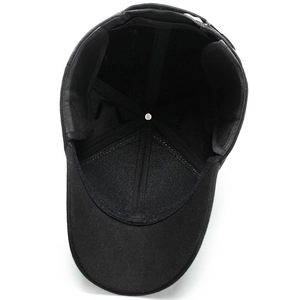 Men's winter wool baseball cap with thickened ear flaps and warm lining in black