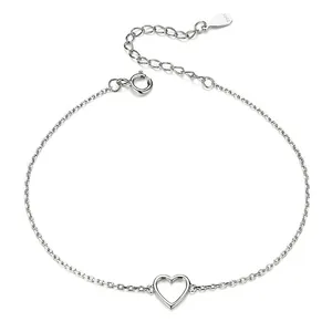 925 Sterling Silver Adjustable Bracelet With Hollow Heart Or Cubic Zirconia Cross Pendant Minimalist Style For Women