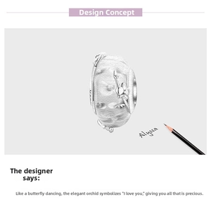 Detailed pencil sketch of an S925 silver charm featuring orchid flower relief designs