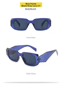 Close-up of translucent blue square frame sunglasses with dark grey lenses in C7 finish