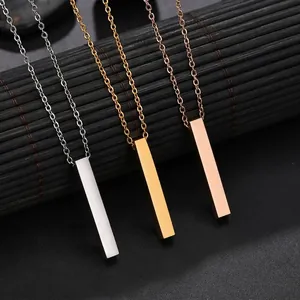 Minimalist stainless steel bar pendant necklaces in silver, gold, and rose gold finishes