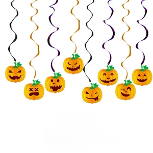 Décoration d'Halloween avec 8 cartes citrouille orange et spirales colorées