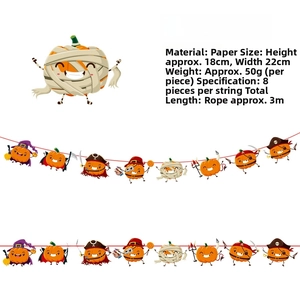 Détail d'une bannière de citrouille d'Halloween avec personnages sur corde de 3m