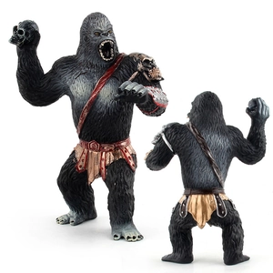 Realistic solid gorilla action figure in battle armor with skull accessories on white background