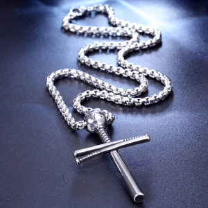 Collier croix baseball en acier inoxydable pour homme avec pendentif et chaîne box