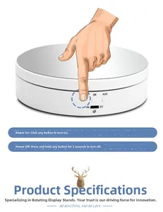 Detail view of electric rotating display stand with adjustable speed and 5V power port