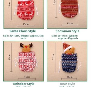 Comparaison détaillée des tailles pour quatre styles de sacs cadeaux de Noël tricotés