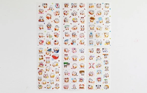 Detailed close-up of six sheets set featuring colorful cartoon calico cat emoji stickers