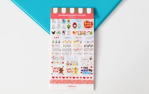 Close-up of Rainbow Market washi stickers with cute hand-drawn bears and clouds