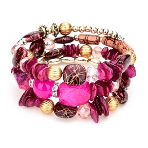 Pulsera bohemia multicapa de cuentas de turquesa en tonos fucsia y violeta para mujer