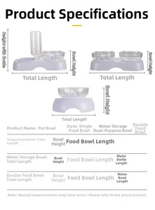 Tabella taglie con dimensioni per ciotole singole, doppie e con dispenser d'acqua