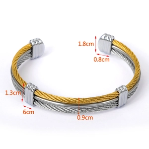 Detailed view of triple-braided steel wire bracelet with specific dimension measurements