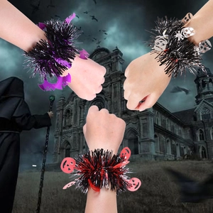 Halloween glitter slap bracelets with pumpkin bat and skull charms for party costume