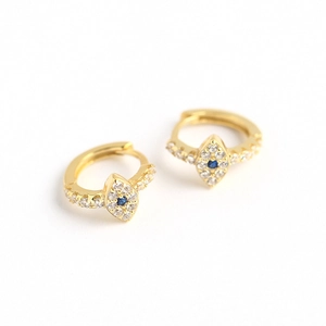 S925 Sterling Silver Evil Eye Hoop Earrings with Blue Gemstone and White Zirconia