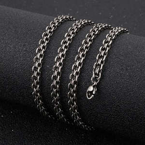 Retro silver stainless steel double layered chain necklace for men in industrial punk style