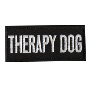 Rectangle black and white embroidered Therapy Dog service patch for pet harness training