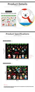 Detailed size specifications for cartoon Santa and reindeer PVC Christmas wall stickers