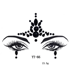 Detail of YT-66 black rhinestone face jewels for eyes and forehead makeup decoration