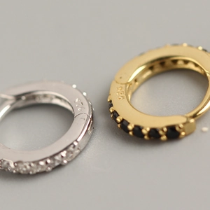 925 sterling silver hoop earrings with pave diamonds in gold and silver finish