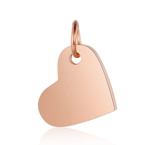Close-up of a rose gold heart pendant with mirror finish and top connecting ring