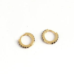 Gold plated 925 sterling silver hoop earrings with black zircon stones set in a circle