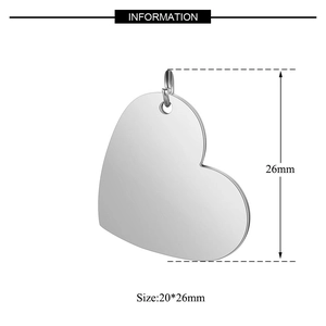 Polished stainless steel heart pendant charms for jewelry making, size 20x26mm pack