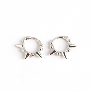 Punk style S925 sterling silver hoop earrings with metal spikes and round beads