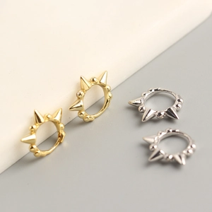 S925 sterling silver punk hoop earrings with spikes and beads in gold and silver finish