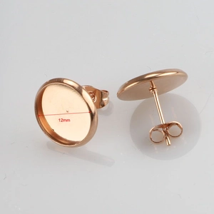Rose gold stainless steel 12mm round tray earring studs with butterfly backings