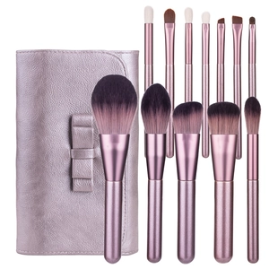 Professional Makeup Brushes Purple Soft Fiber Bristles Wood Handle With PU Bag For Eyeshadow Powder Contour Beginners