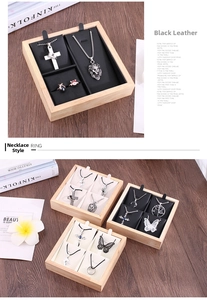 Bamboo jewelry tray with premium black leather lining for necklaces and rings