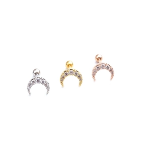 Moon stainless steel stud earrings with cubic zirconia in silver gold and rose gold