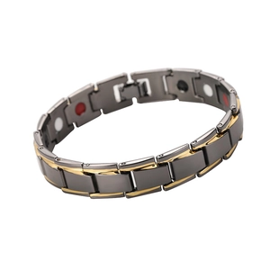 Men's titanium steel magnetic therapy bracelet in black and gold dual-tone finish