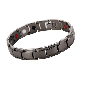 Men's titanium steel magnetic therapy bracelet with black finish and link design
