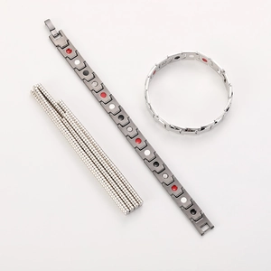 Detail of titanium steel magnetic therapy bracelets with adjustable metal links and tools