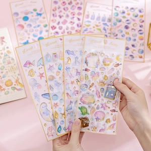 Decorative Stickers Crystal Drip Glue 3D Gold Stamping Dreamy Unicorn Space Sea DIY Scrapbooking Journal Decoration