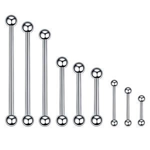 9-piece set of stainless steel tongue barbell studs with round ball ends in various sizes