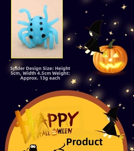 Blue plastic Halloween spider toy dimensions 5cm height and 4.5cm width detail view