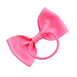 Vibrant pink grosgrain ribbon bow hair tie with elastic band for girls and kids