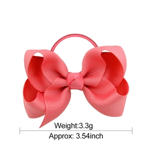 Pink grosgrain ribbon bow hair tie for girls with 3.54 inch width and 3.3g weight
