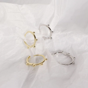 S925 sterling silver geometric hoop earrings with small beads in gold and silver